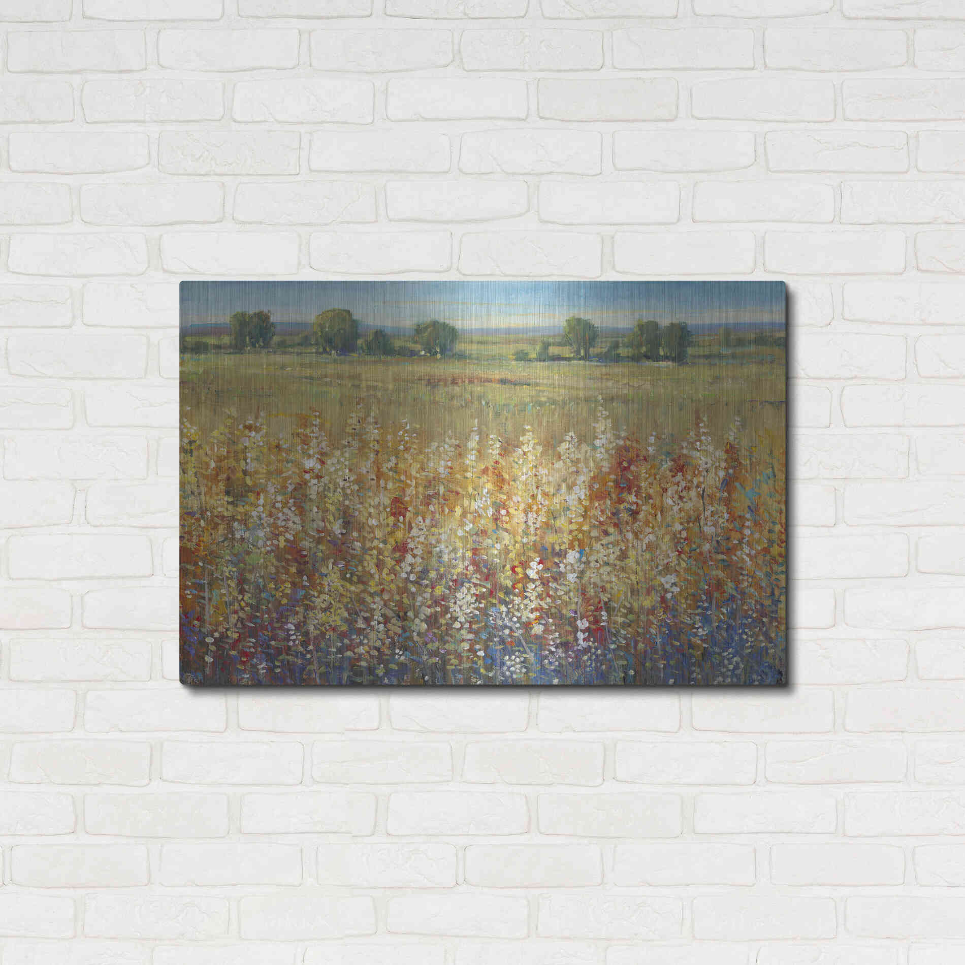 Luxe Metal Art 'Gold and Red Field I' by Tim O'Toole, Metal Wall Art,36x24