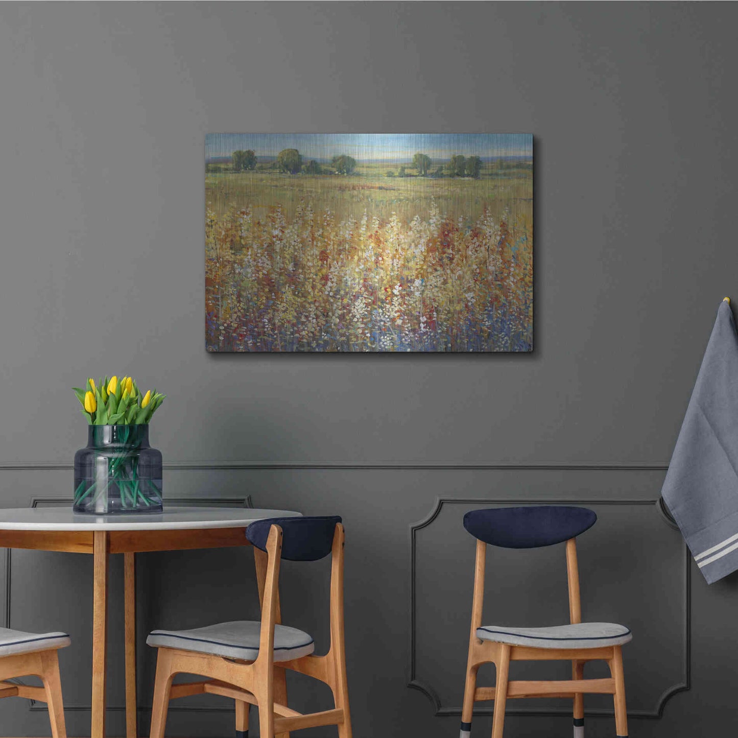 Luxe Metal Art 'Gold and Red Field I' by Tim O'Toole, Metal Wall Art,36x24