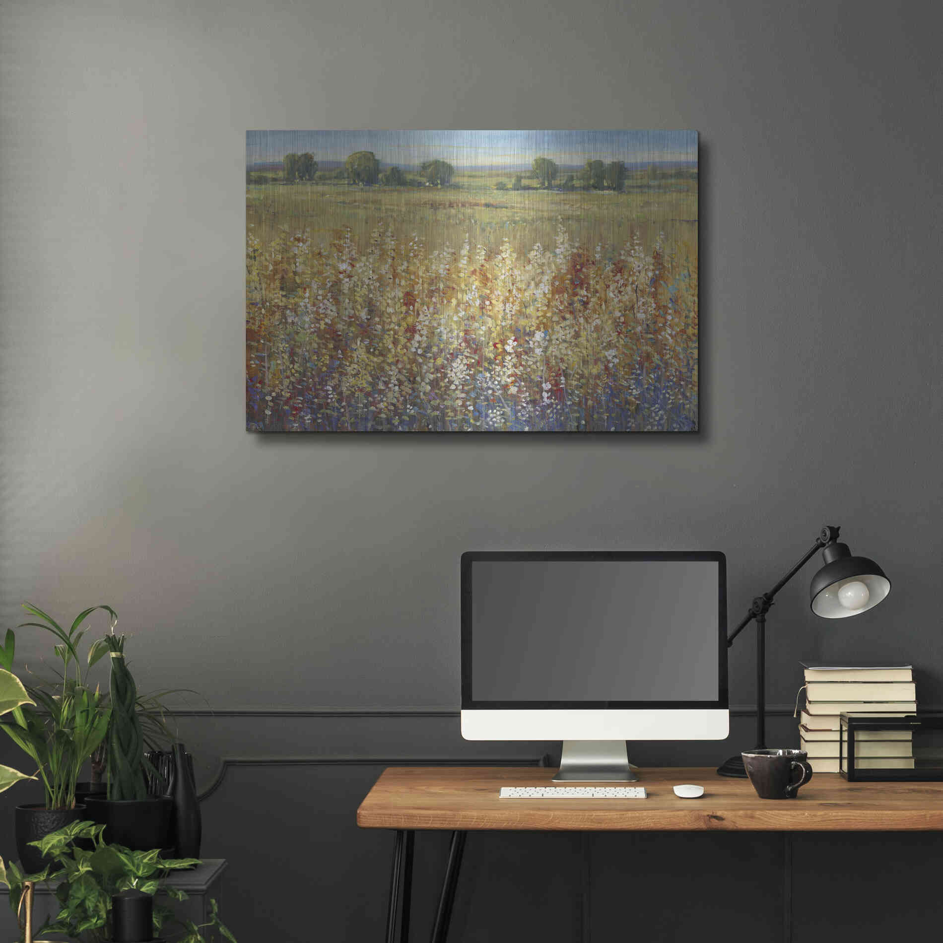 Luxe Metal Art 'Gold and Red Field I' by Tim O'Toole, Metal Wall Art,36x24