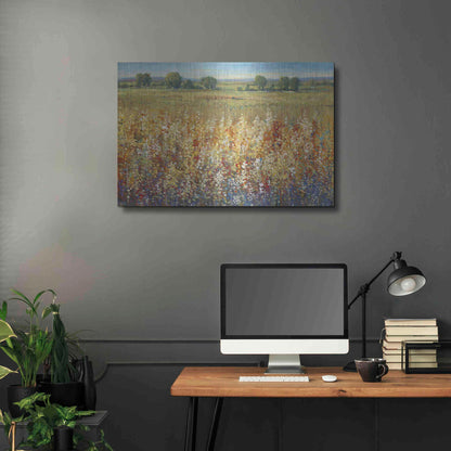 Luxe Metal Art 'Gold and Red Field I' by Tim O'Toole, Metal Wall Art,36x24