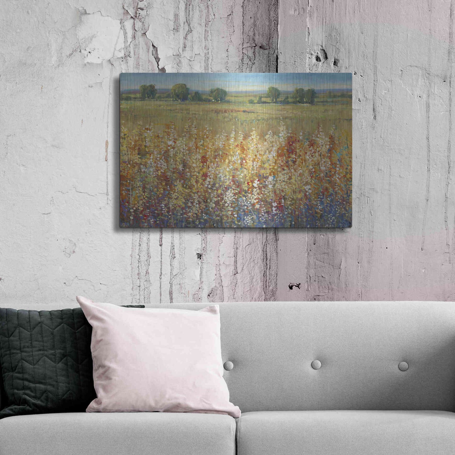 Luxe Metal Art 'Gold and Red Field I' by Tim O'Toole, Metal Wall Art,36x24
