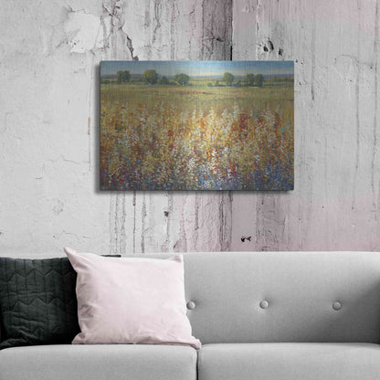 Luxe Metal Art 'Gold and Red Field I' by Tim O'Toole, Metal Wall Art,36x24