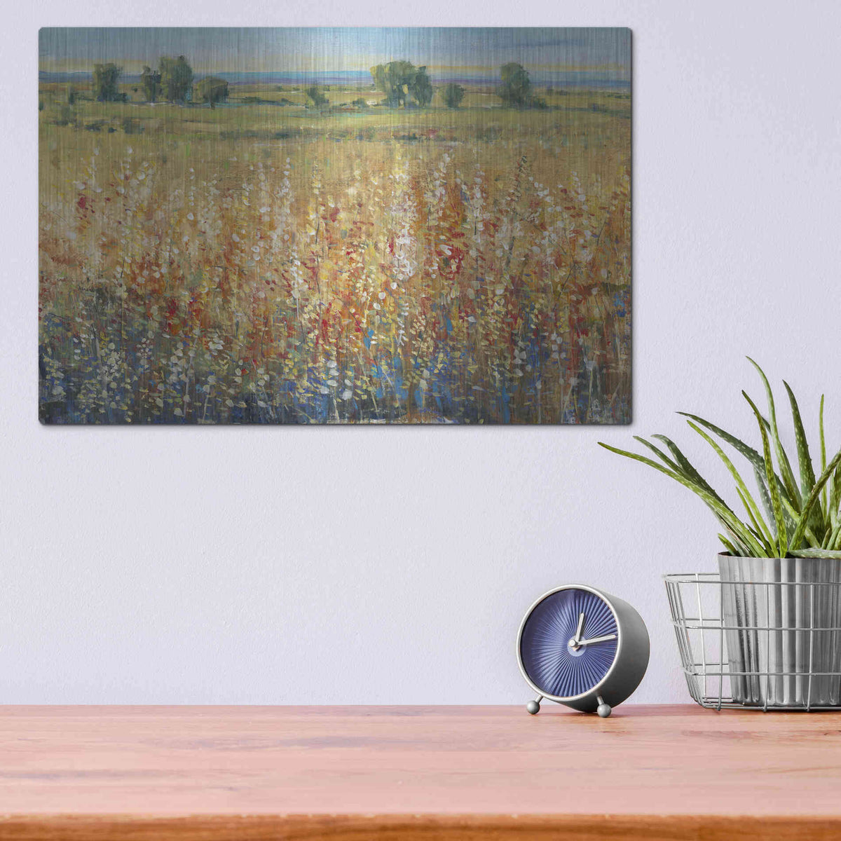 Luxe Metal Art 'Gold and Red Field II' by Tim O'Toole, Metal Wall Art,16x12