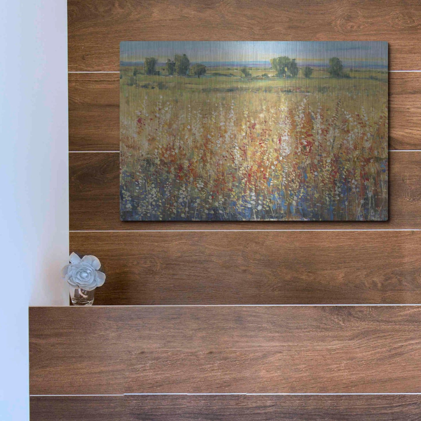 Luxe Metal Art 'Gold and Red Field II' by Tim O'Toole, Metal Wall Art,16x12