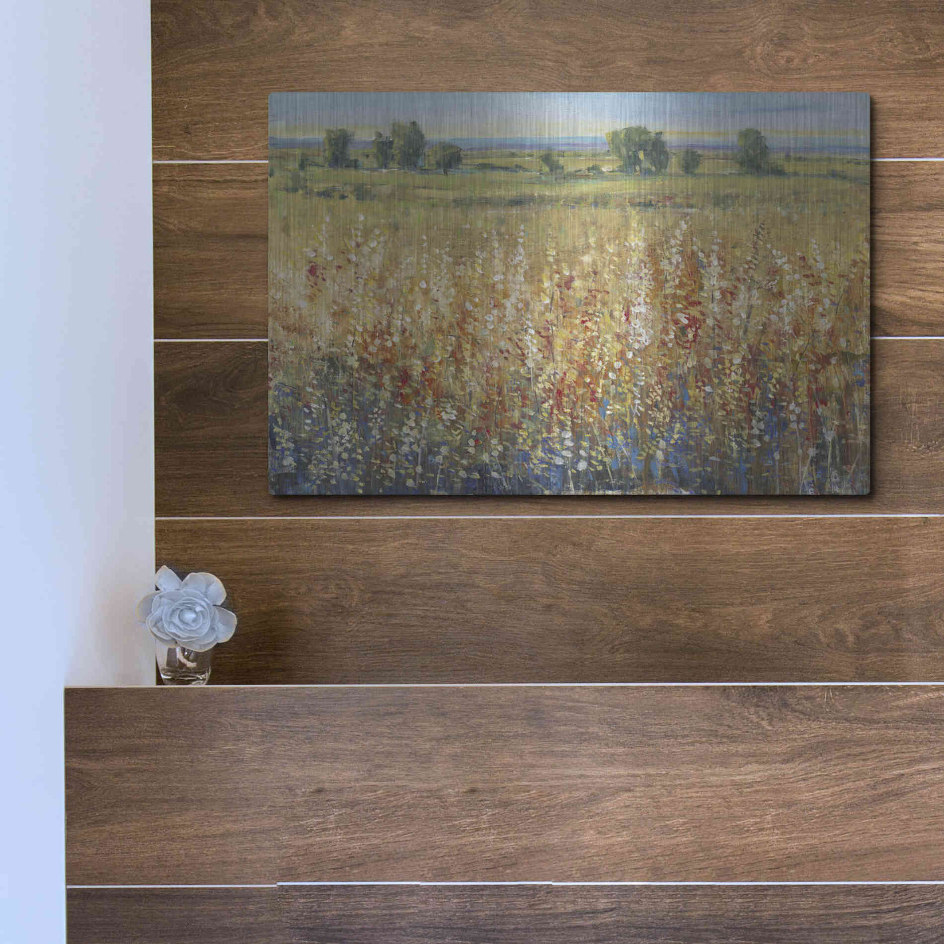 Luxe Metal Art 'Gold and Red Field II' by Tim O'Toole, Metal Wall Art,16x12