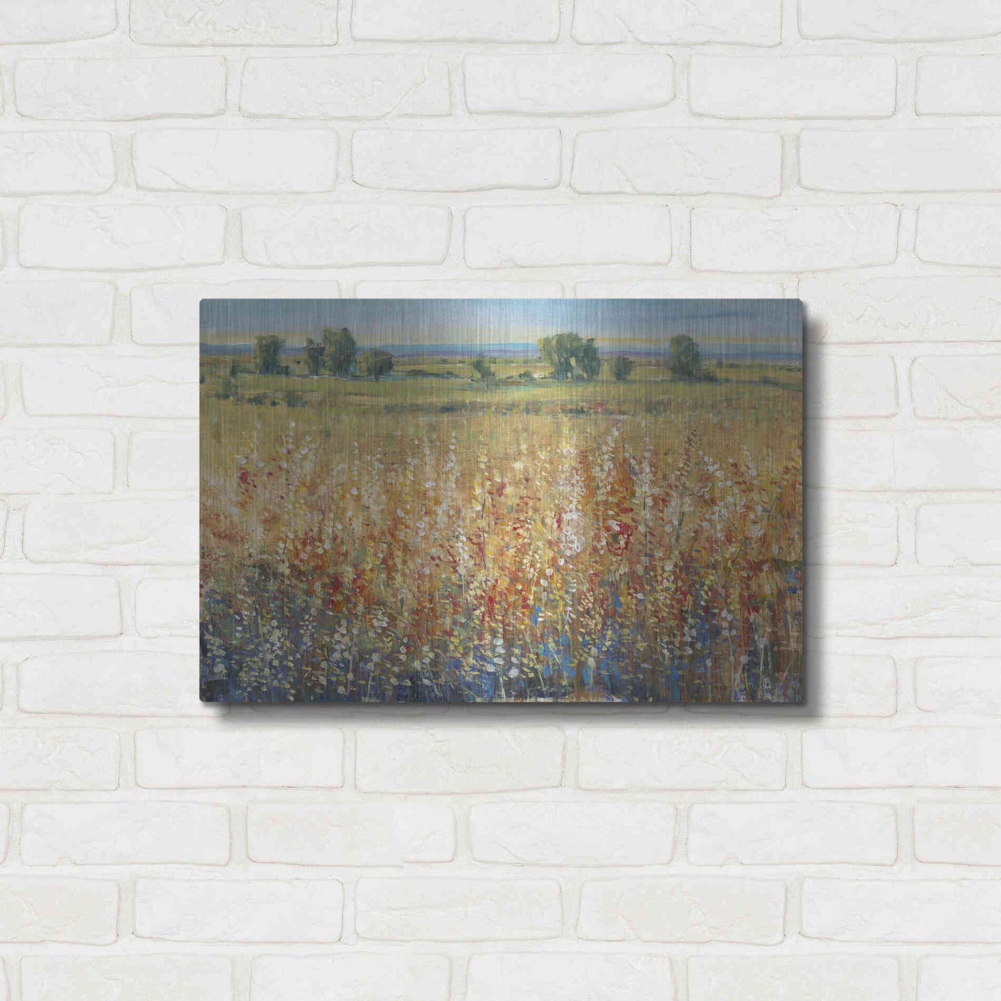 Luxe Metal Art 'Gold and Red Field II' by Tim O'Toole, Metal Wall Art,24x16