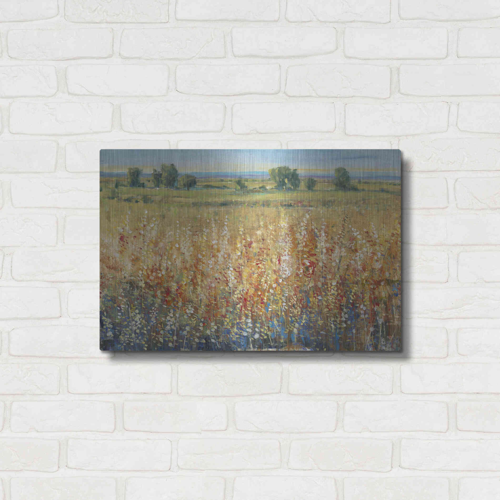 Luxe Metal Art 'Gold and Red Field II' by Tim O'Toole, Metal Wall Art,24x16