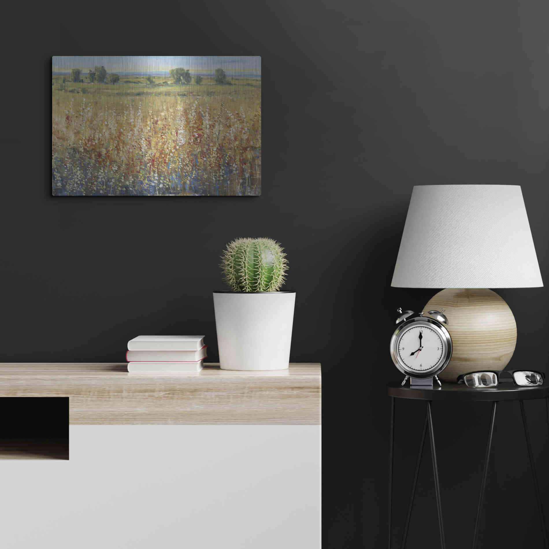 Luxe Metal Art 'Gold and Red Field II' by Tim O'Toole, Metal Wall Art,24x16