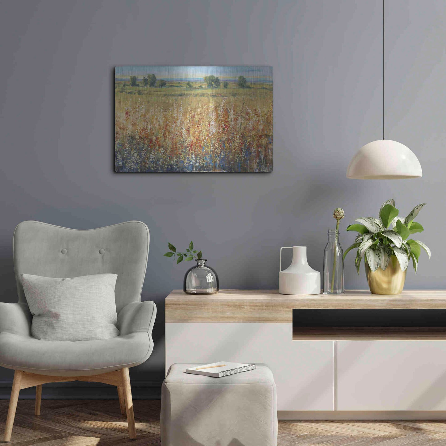 Luxe Metal Art 'Gold and Red Field II' by Tim O'Toole, Metal Wall Art,24x16