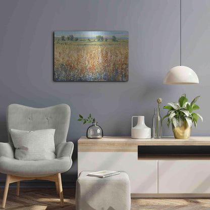 Luxe Metal Art 'Gold and Red Field II' by Tim O'Toole, Metal Wall Art,24x16