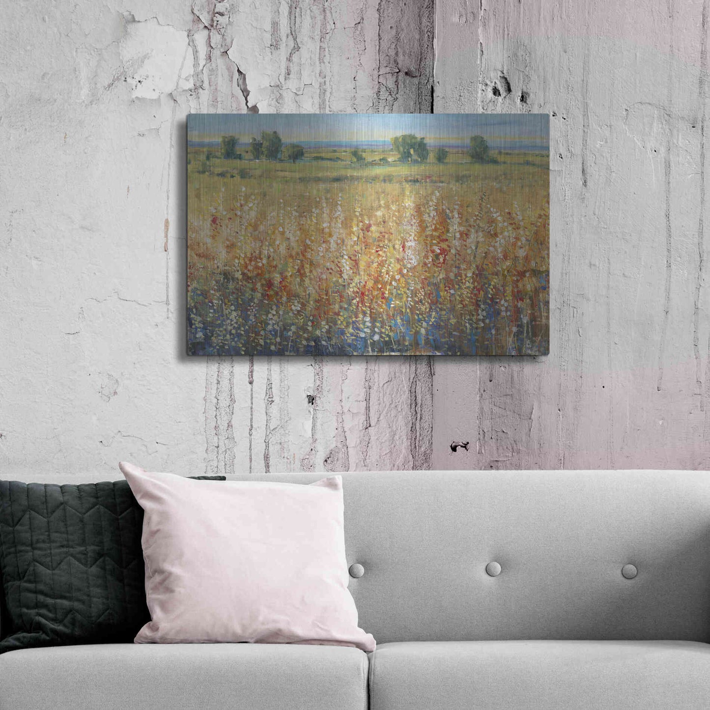 Luxe Metal Art 'Gold and Red Field II' by Tim O'Toole, Metal Wall Art,36x24