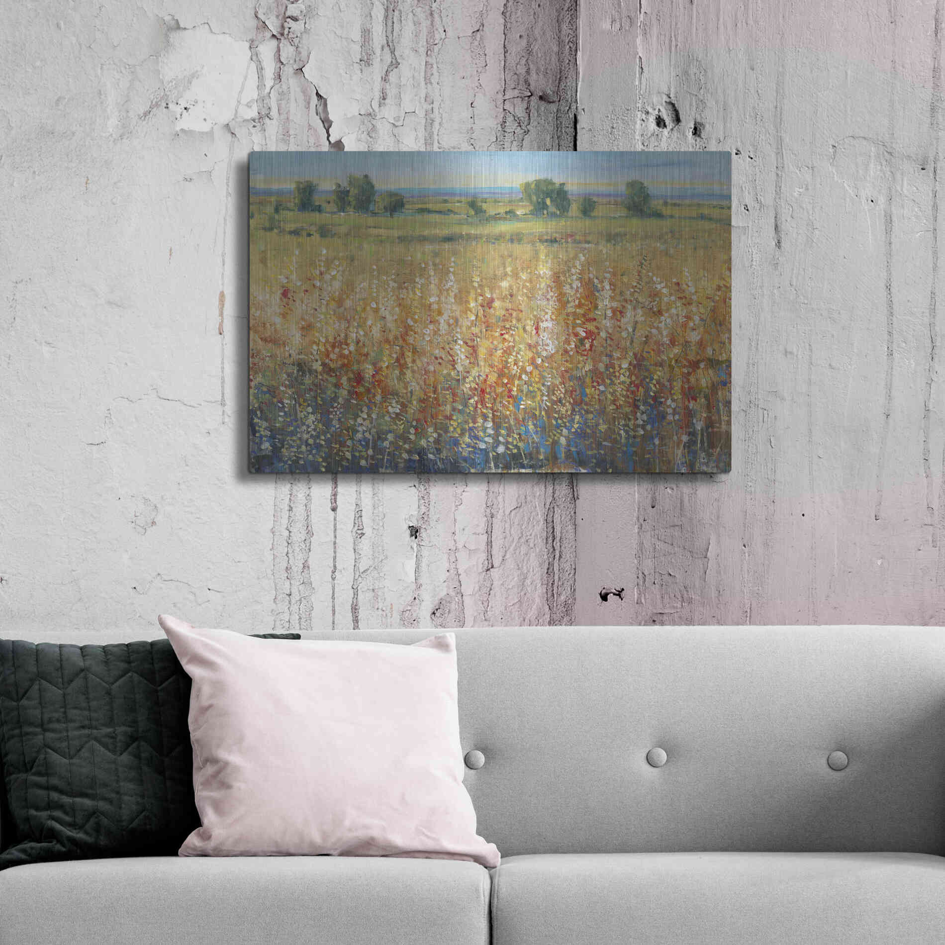 Luxe Metal Art 'Gold and Red Field II' by Tim O'Toole, Metal Wall Art,36x24