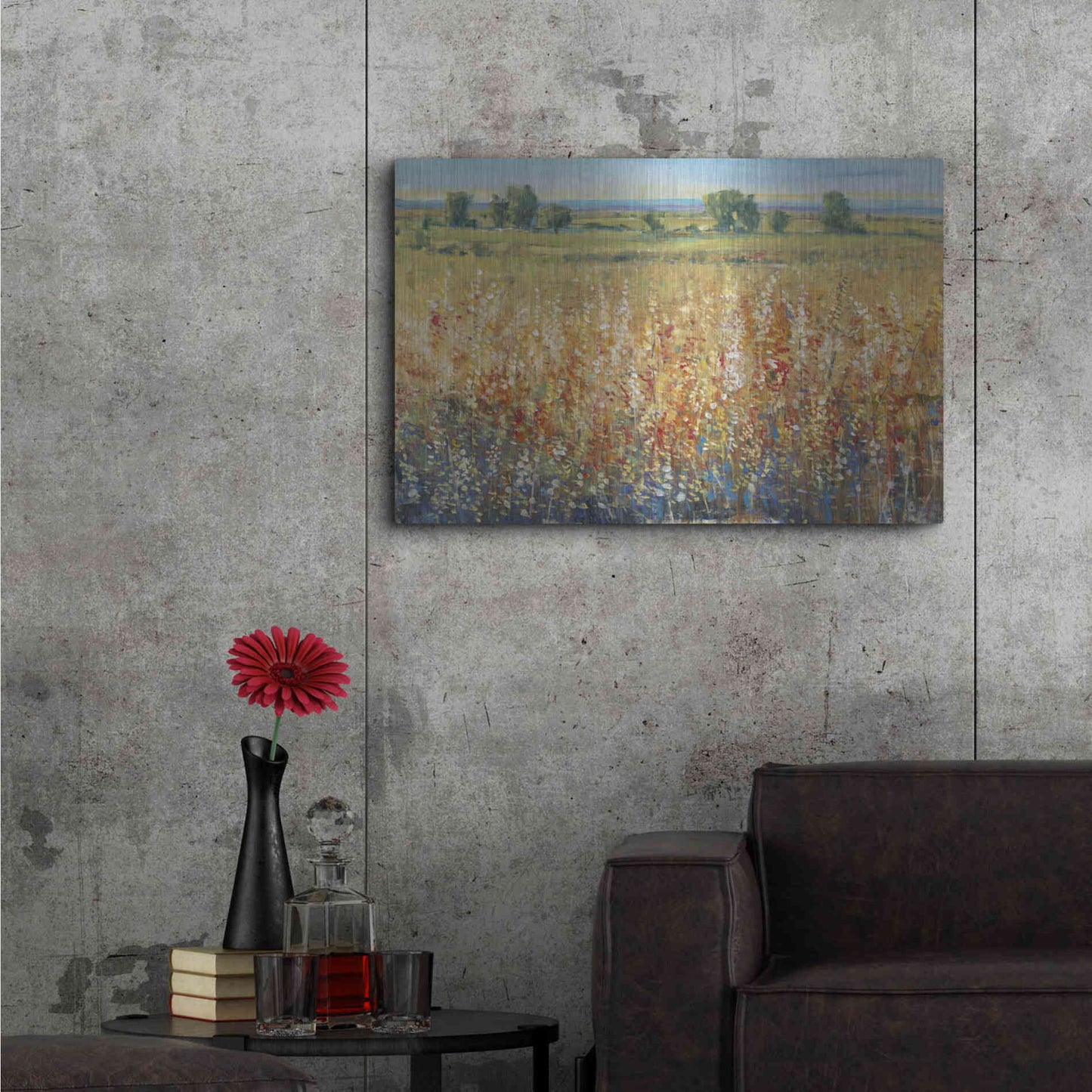 Luxe Metal Art 'Gold and Red Field II' by Tim O'Toole, Metal Wall Art,36x24