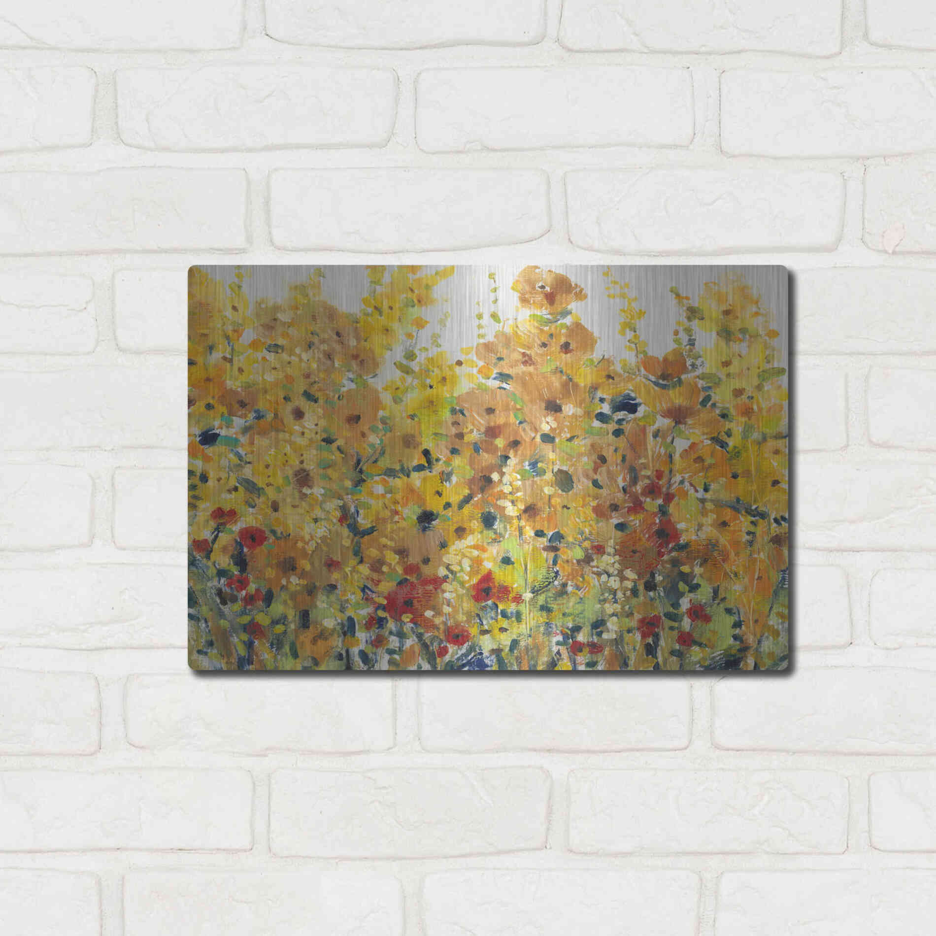 Luxe Metal Art 'Golden Summer Garden I' by Tim O'Toole, Metal Wall Art,16x12