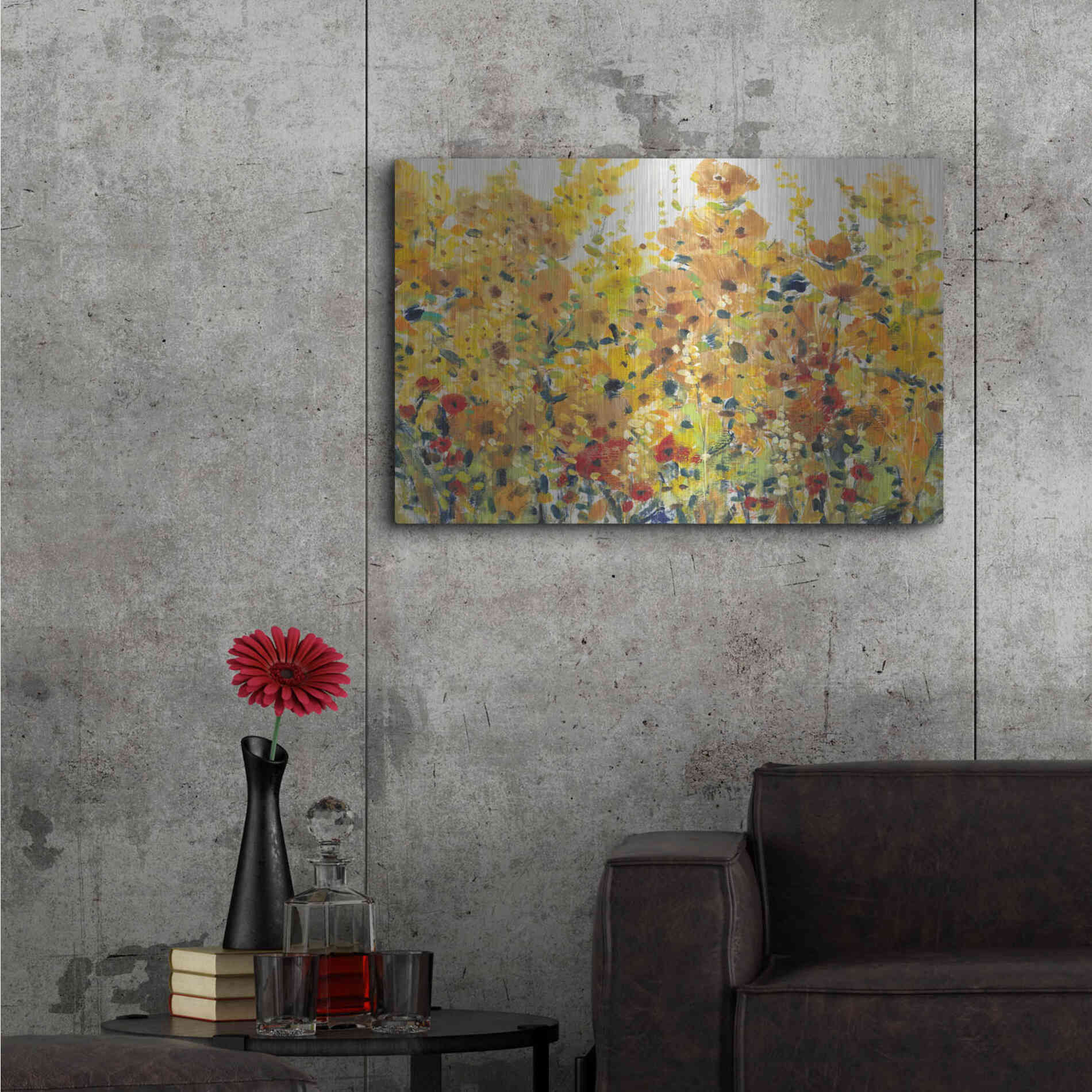 Luxe Metal Art 'Golden Summer Garden I' by Tim O'Toole, Metal Wall Art,36x24