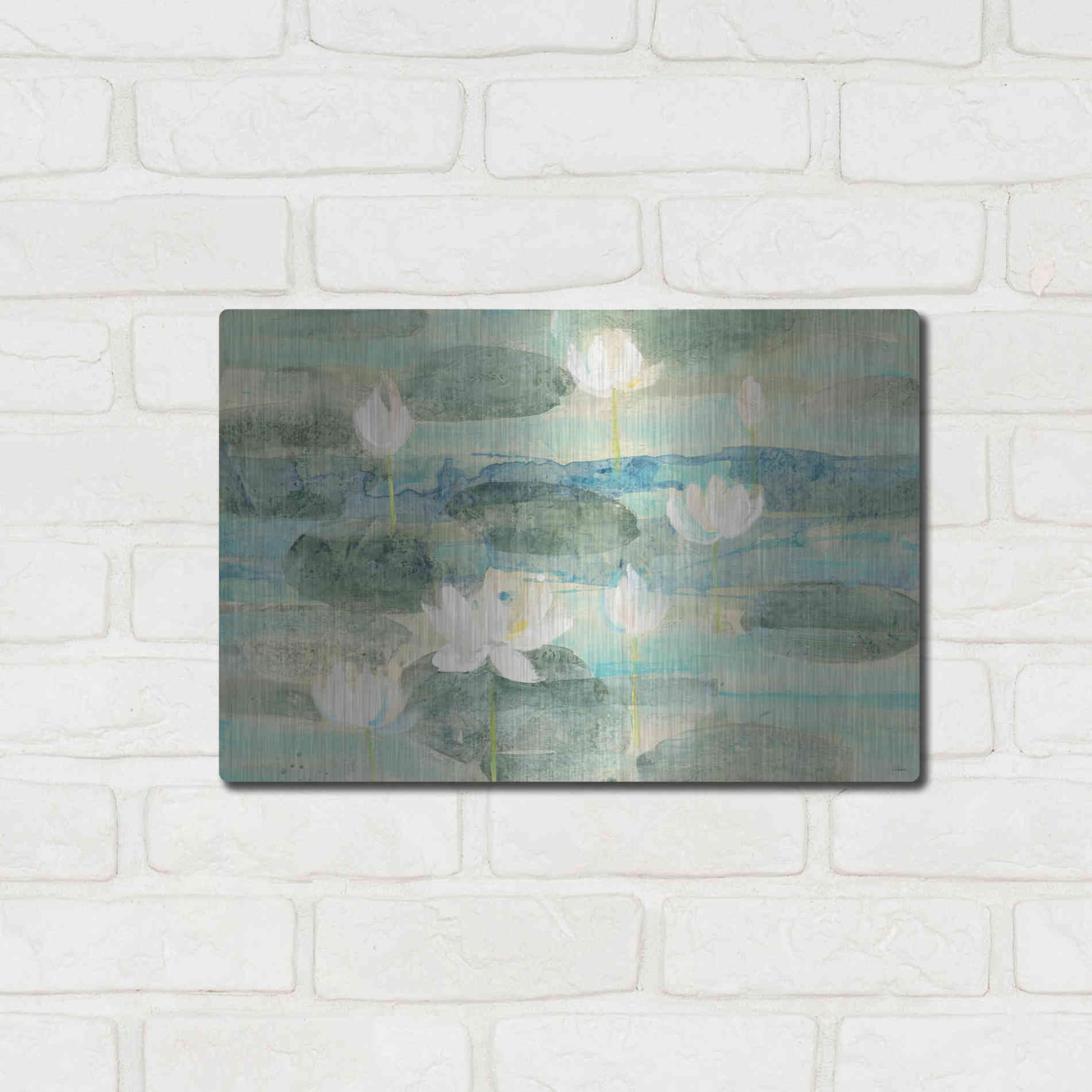 Luxe Metal Art 'Water Lilies Bright' by Albena Hristova, Metal Wall Art,16x12