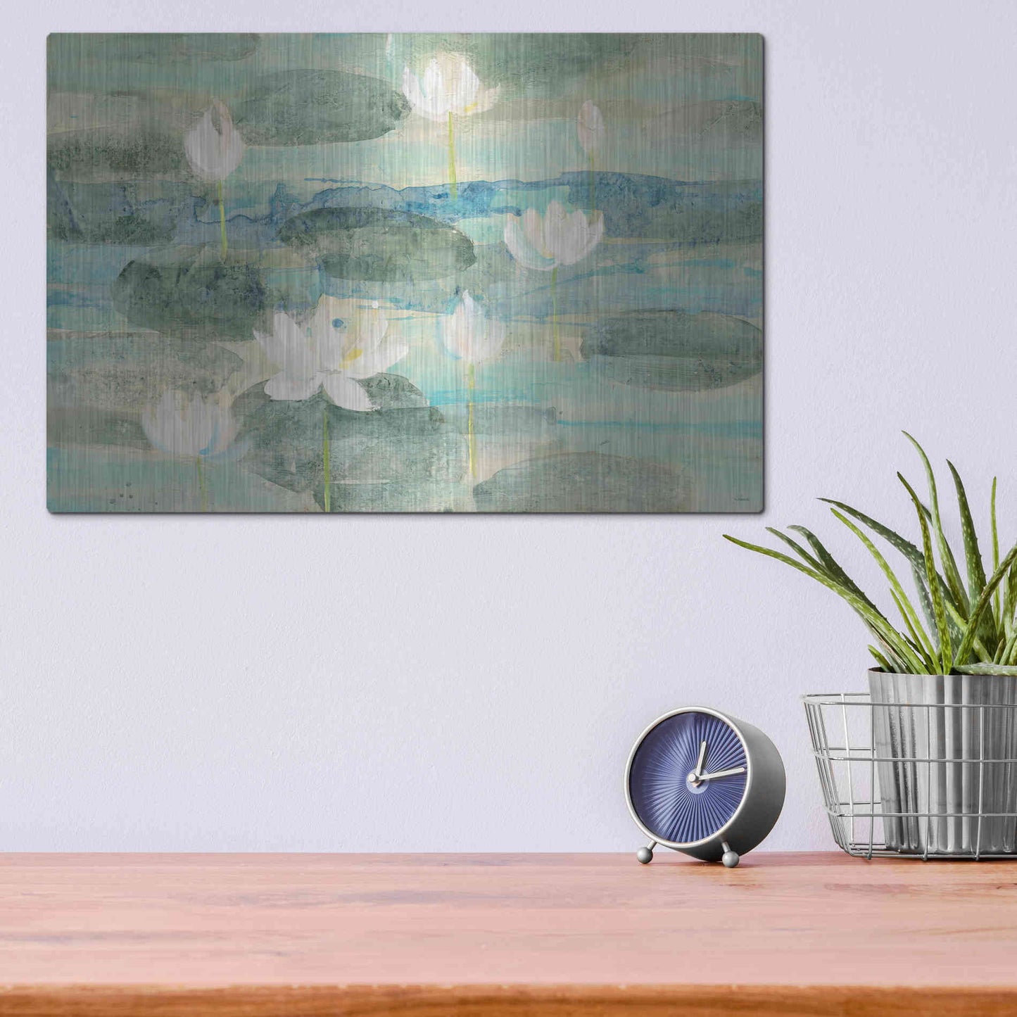 Luxe Metal Art 'Water Lilies Bright' by Albena Hristova, Metal Wall Art,16x12