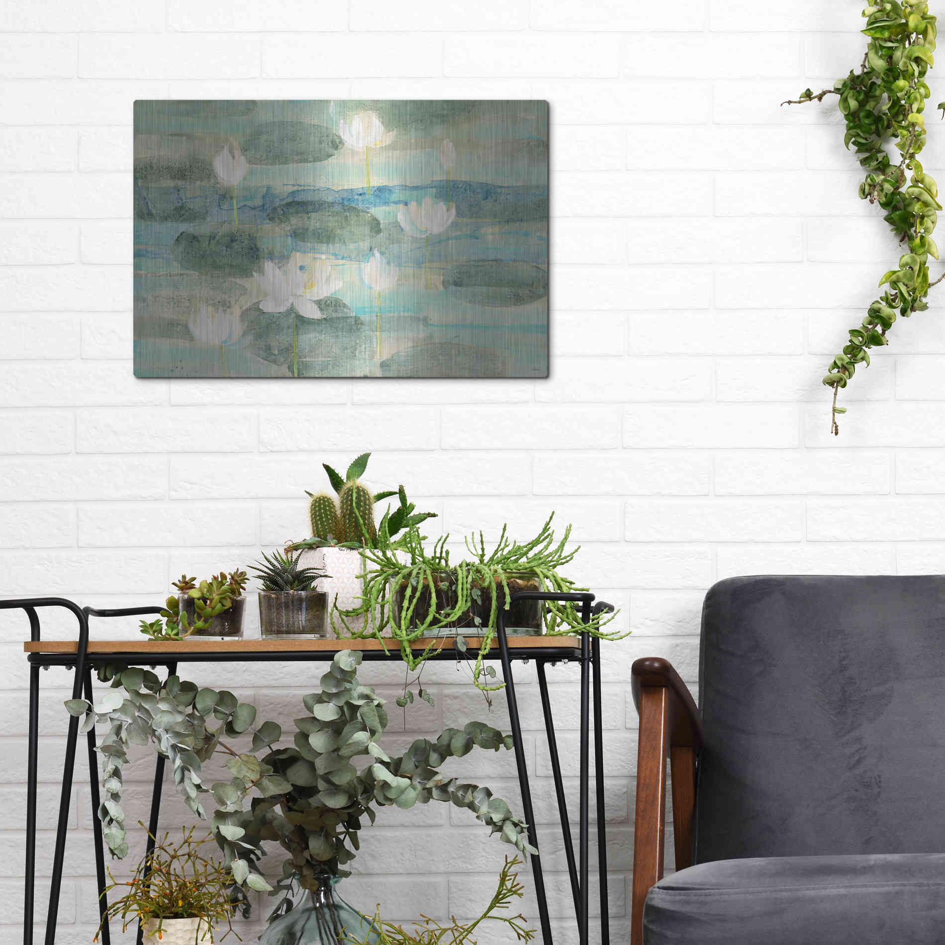Luxe Metal Art 'Water Lilies Bright' by Albena Hristova, Metal Wall Art,16x12