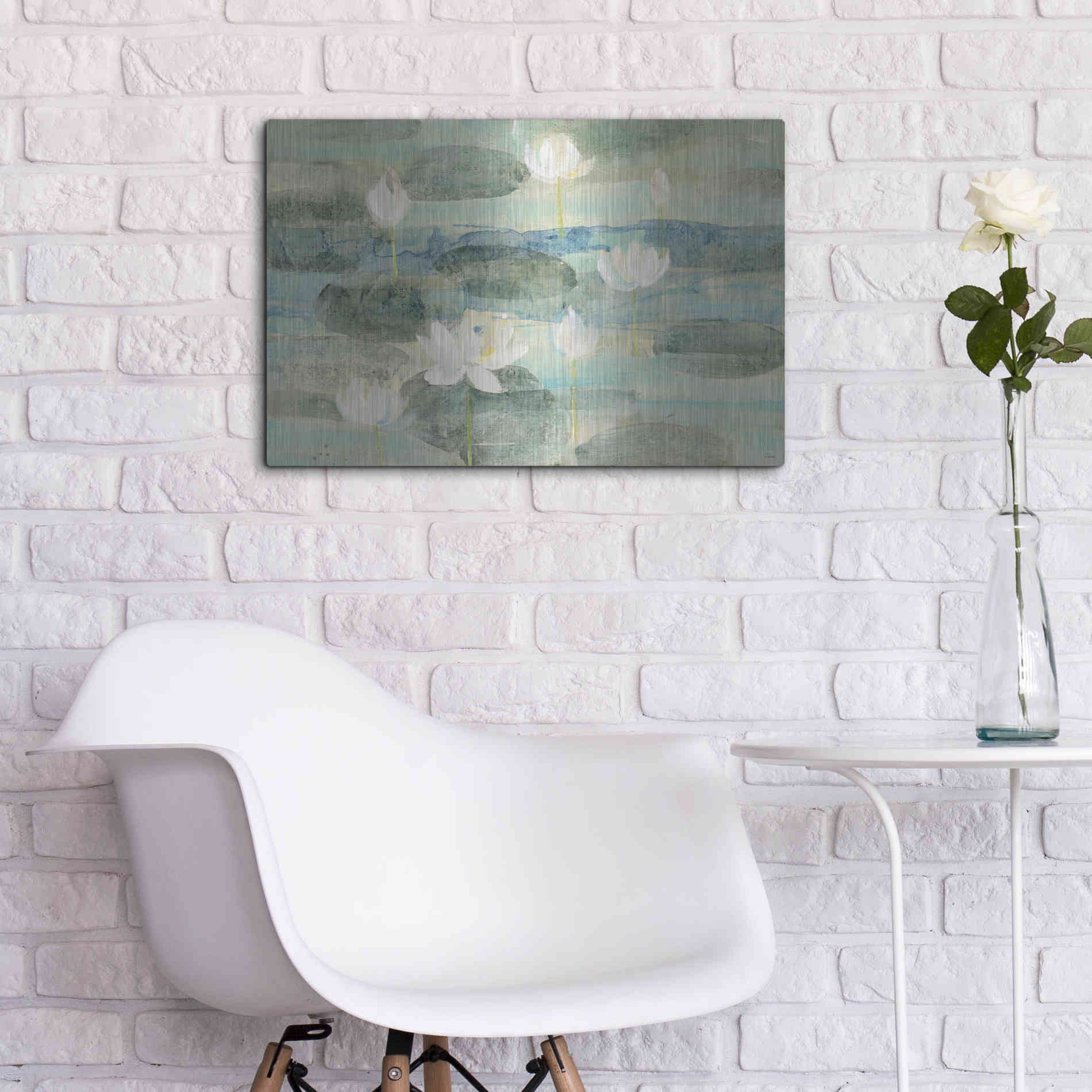 Luxe Metal Art 'Water Lilies Bright' by Albena Hristova, Metal Wall Art,24x16