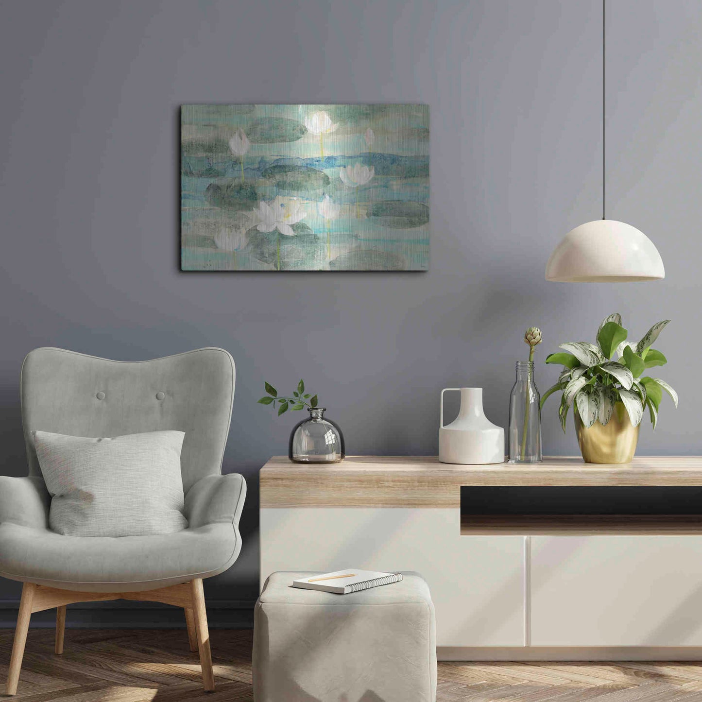 Luxe Metal Art 'Water Lilies Bright' by Albena Hristova, Metal Wall Art,24x16
