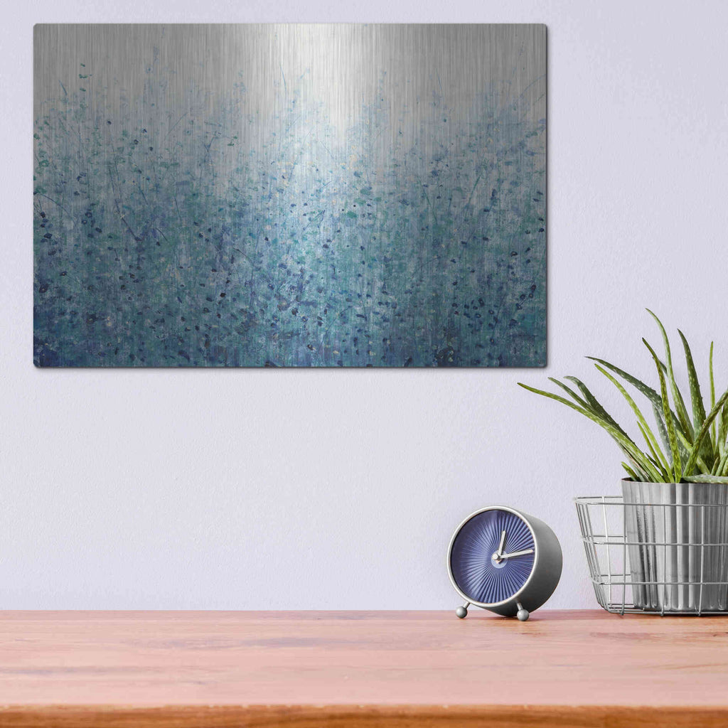Luxe Metal Art 'Misty Blues II' by Tim O'Toole, Metal Wall Art,16x12