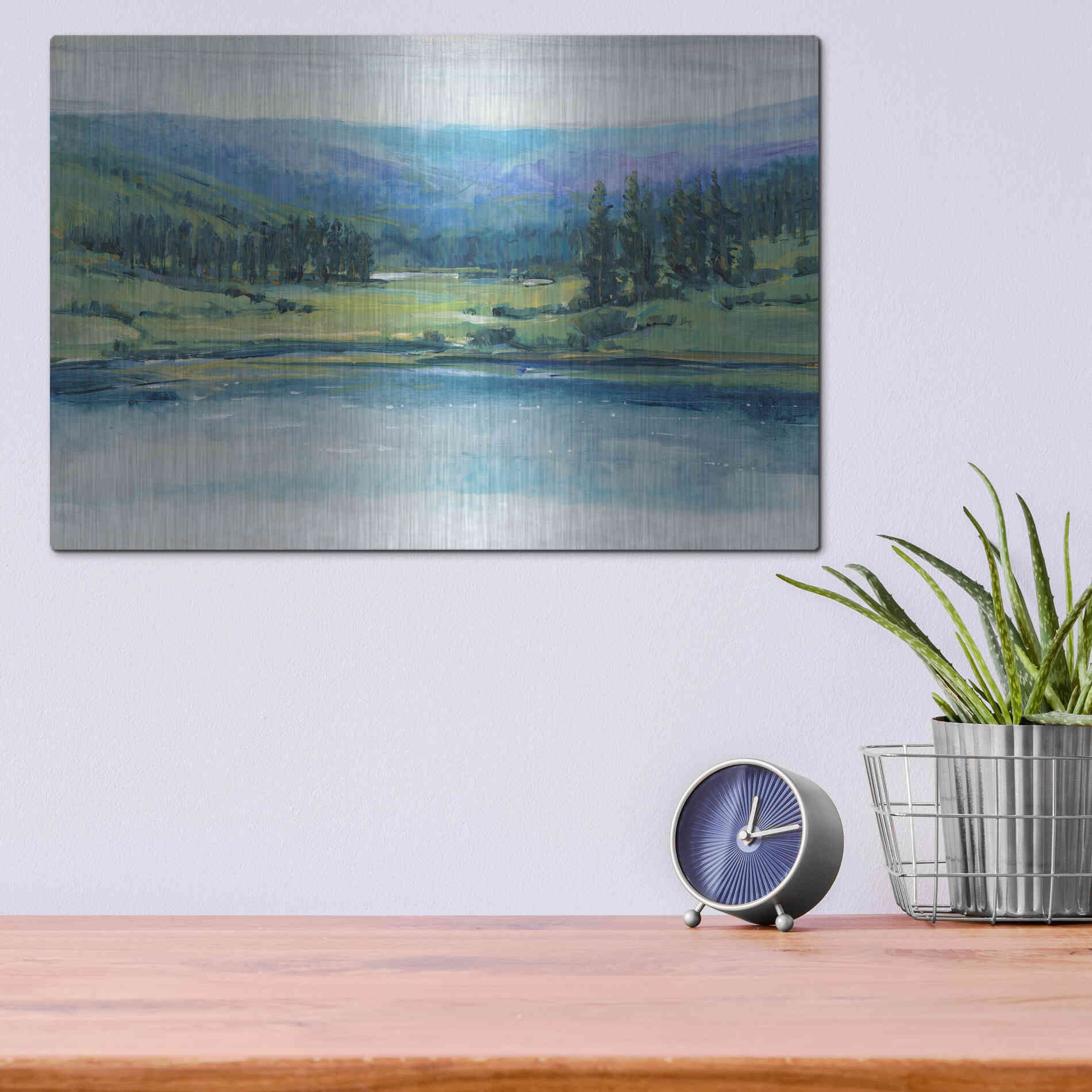 Luxe Metal Art 'Mountain Lake I' by Tim O'Toole, Metal Wall Art,16x12