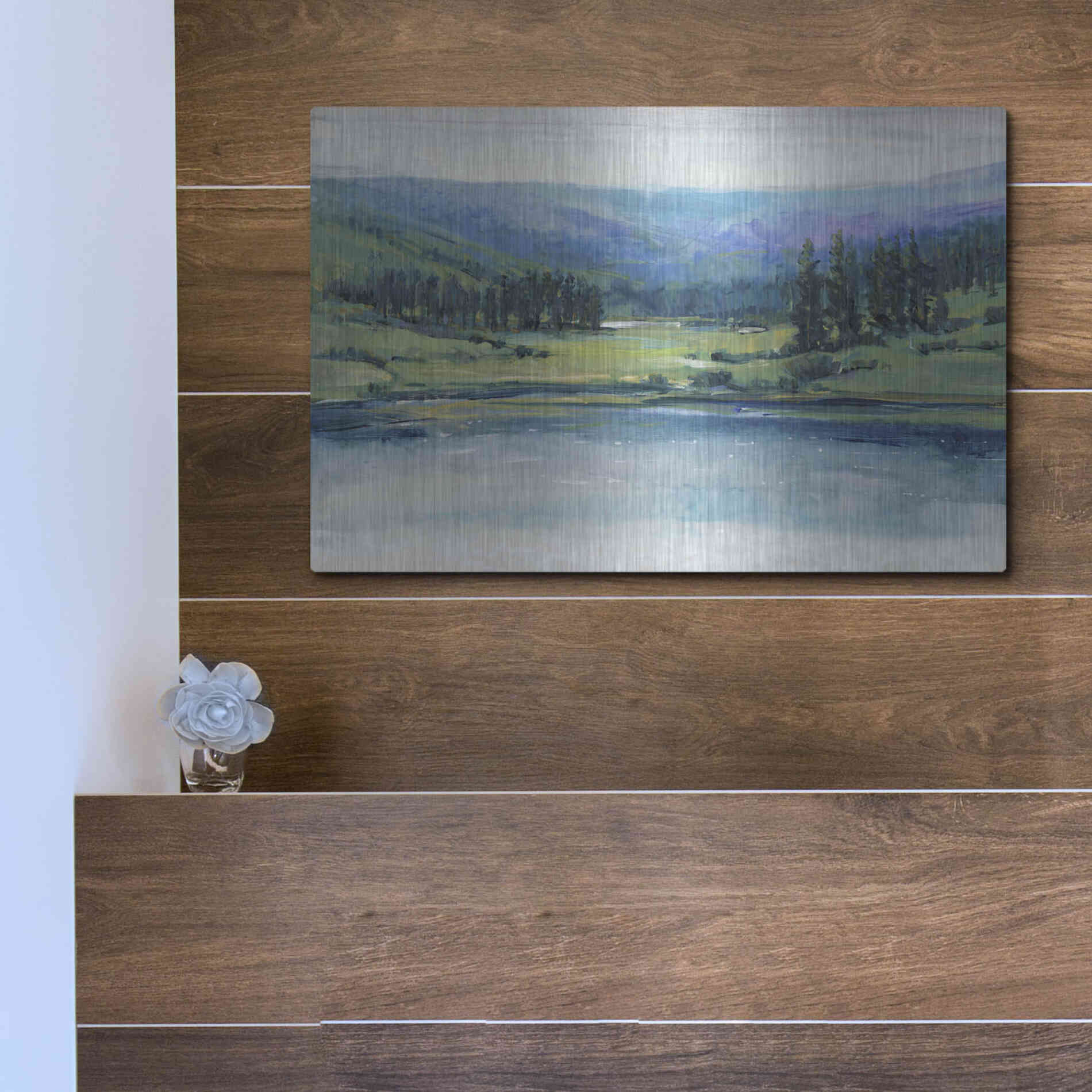 Luxe Metal Art 'Mountain Lake I' by Tim O'Toole, Metal Wall Art,16x12