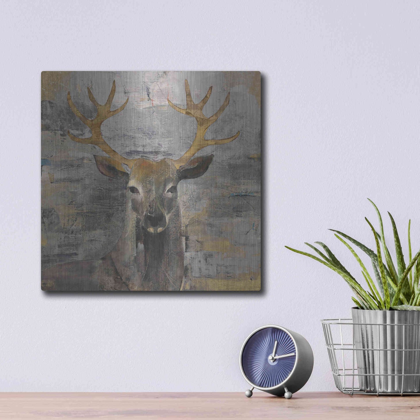 Luxe Metal Art 'The Leader Gold Light Grey' by Albena Hristova, Metal Wall Art,12x12