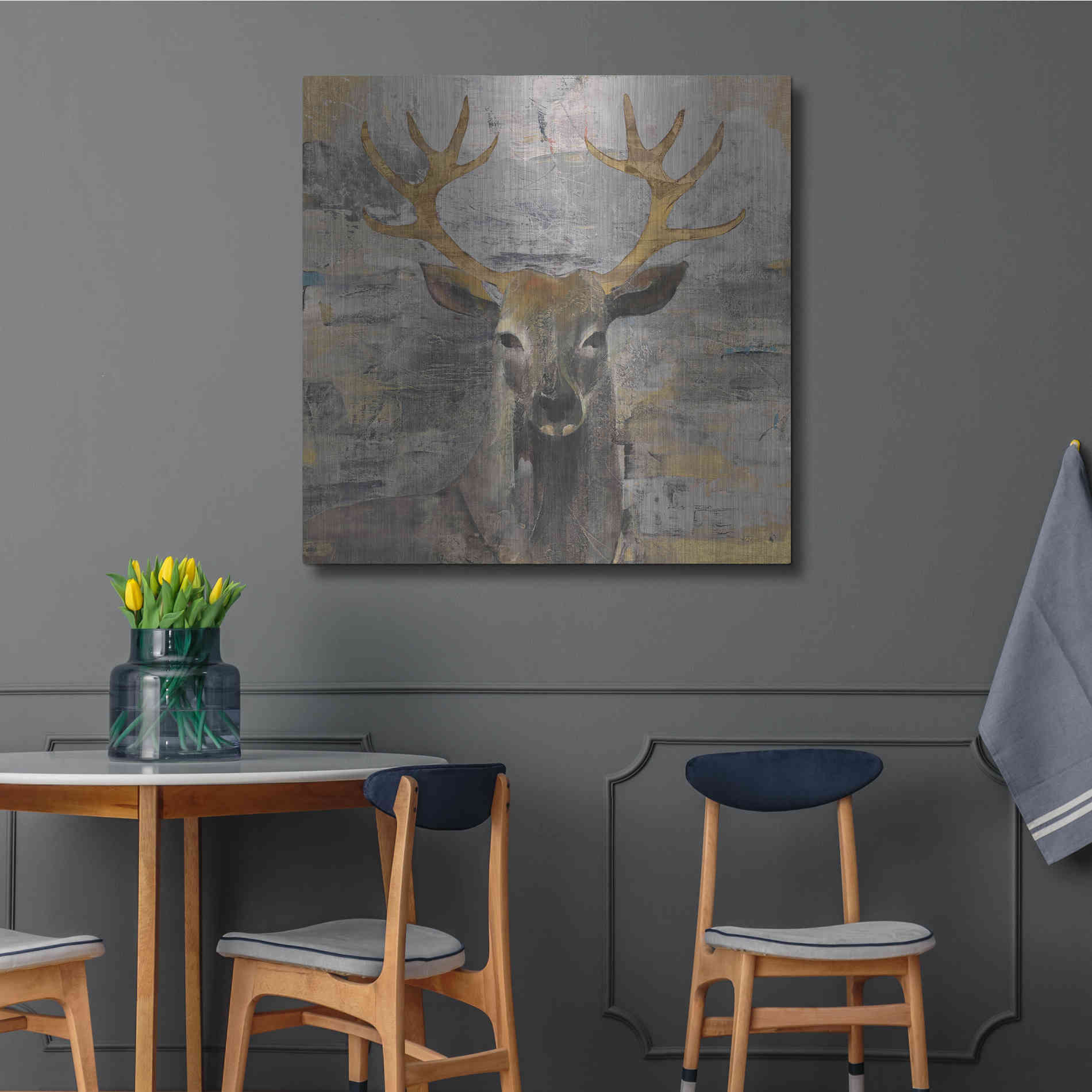 Luxe Metal Art 'The Leader Gold Light Grey' by Albena Hristova, Metal Wall Art,36x36