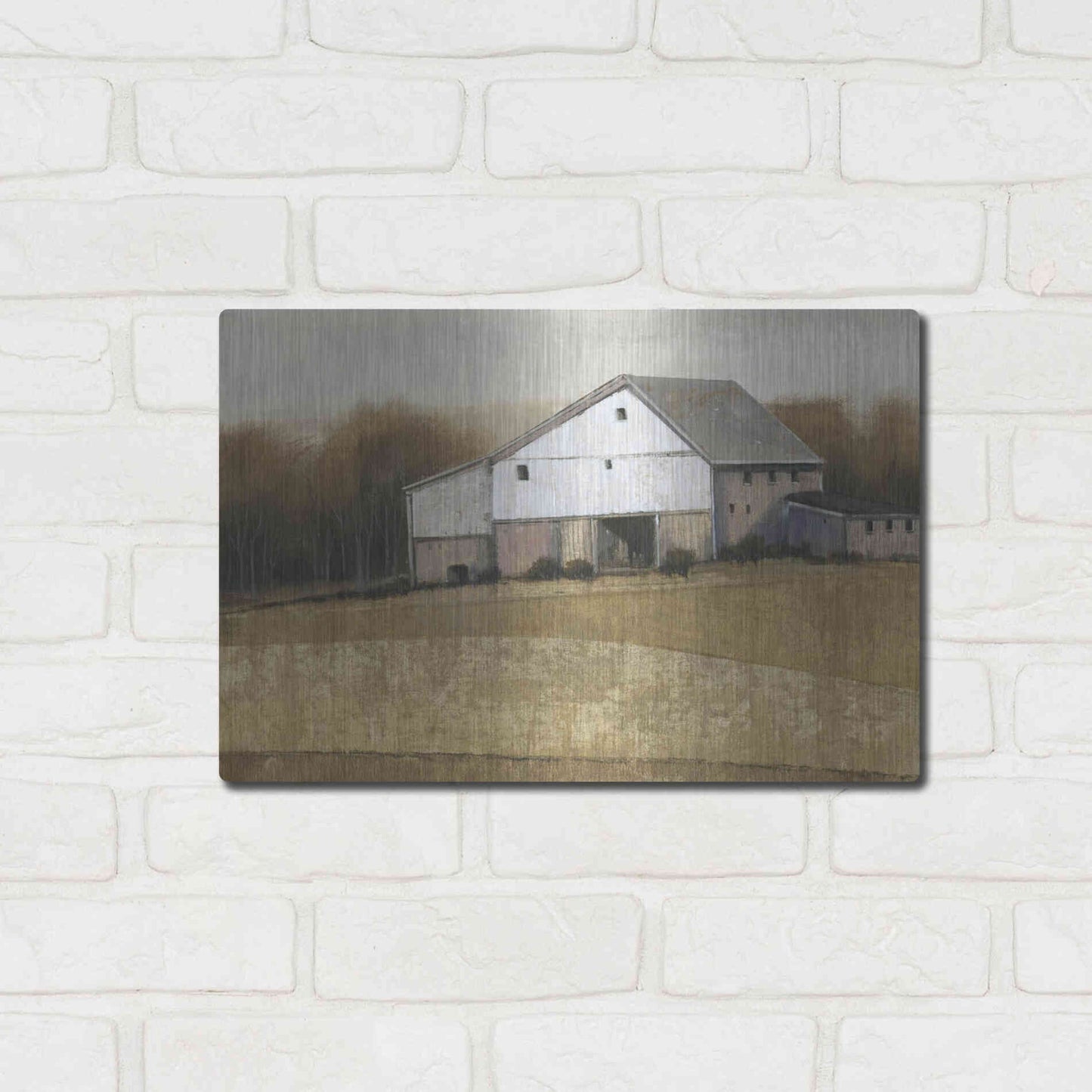 Luxe Metal Art 'White Barn View I' by Tim O'Toole, Metal Wall Art,16x12