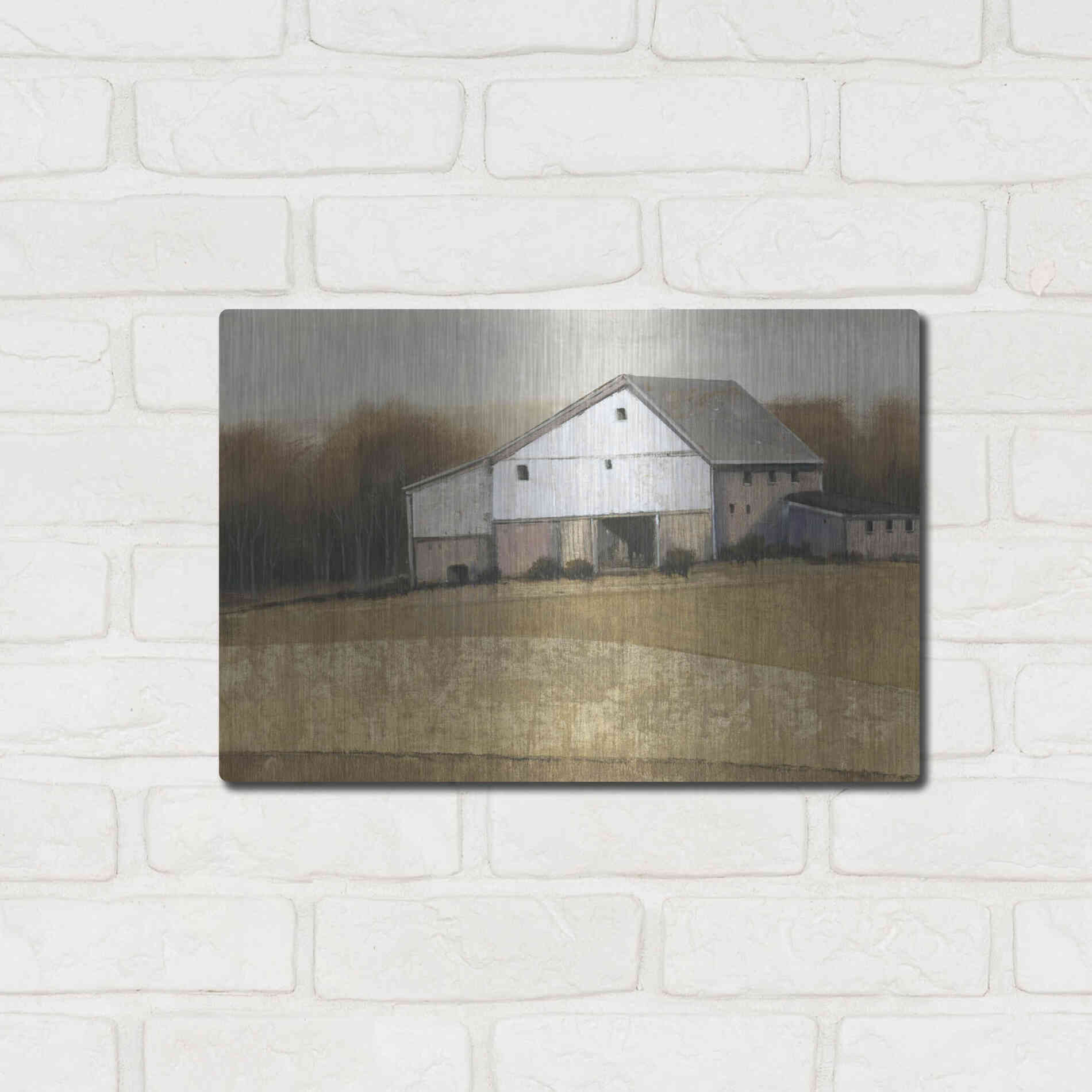 Luxe Metal Art 'White Barn View I' by Tim O'Toole, Metal Wall Art,16x12