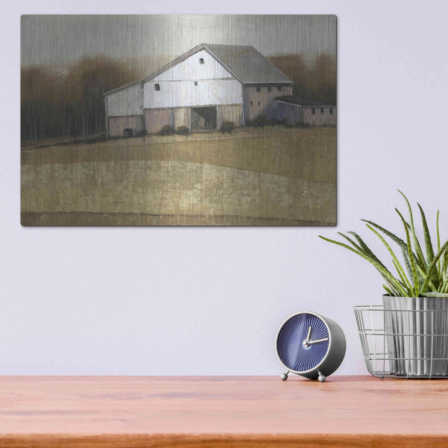 Luxe Metal Art 'White Barn View I' by Tim O'Toole, Metal Wall Art,16x12