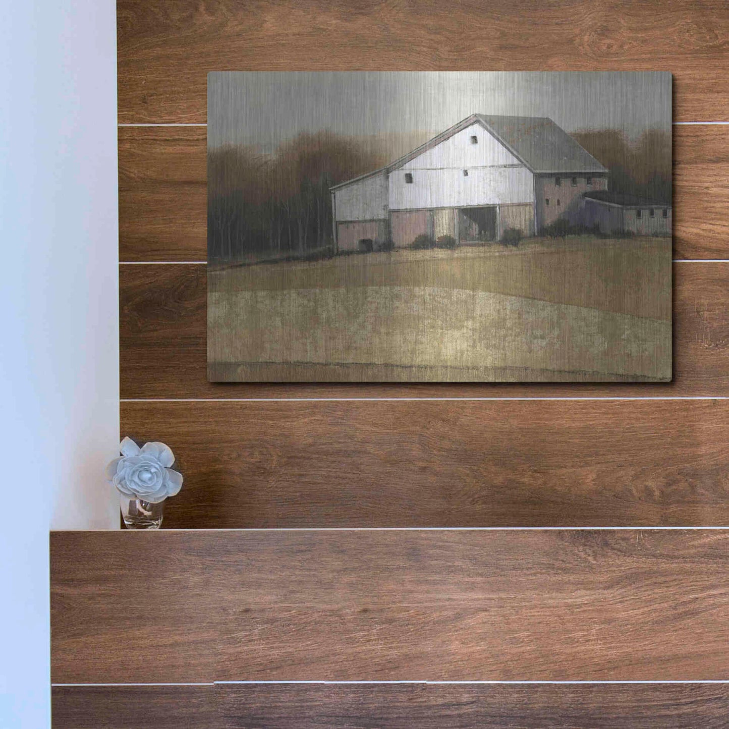 Luxe Metal Art 'White Barn View I' by Tim O'Toole, Metal Wall Art,16x12