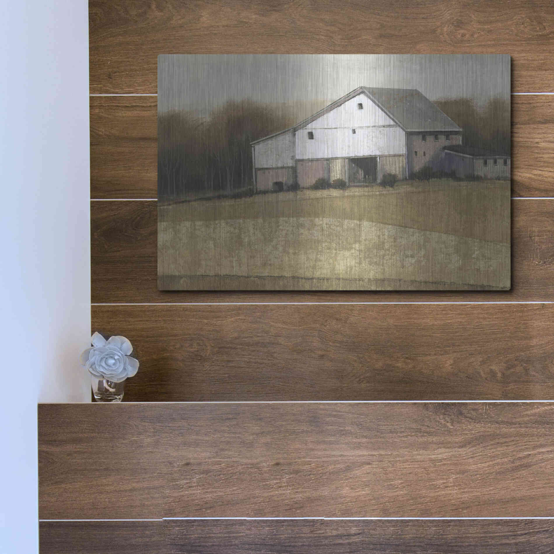 Luxe Metal Art 'White Barn View I' by Tim O'Toole, Metal Wall Art,16x12