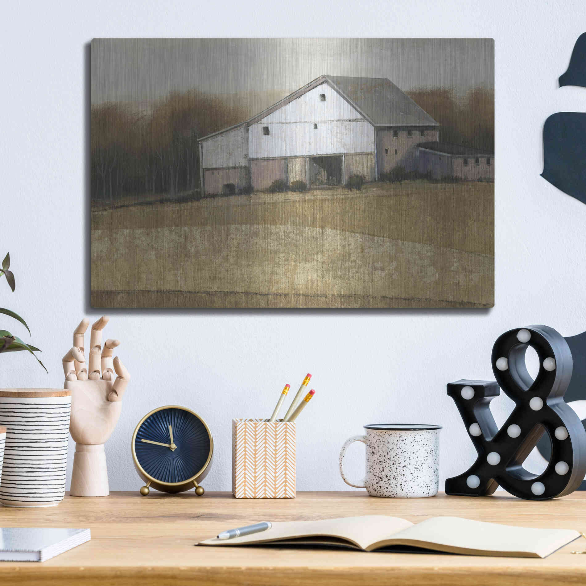 Luxe Metal Art 'White Barn View I' by Tim O'Toole, Metal Wall Art,16x12