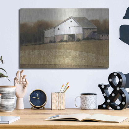 Luxe Metal Art 'White Barn View I' by Tim O'Toole, Metal Wall Art,16x12
