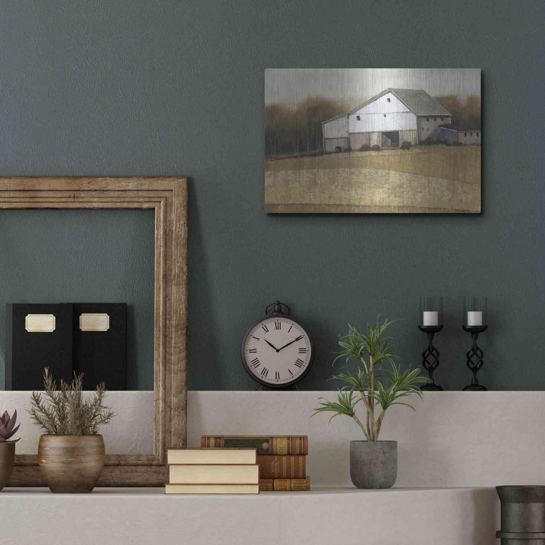 Luxe Metal Art 'White Barn View I' by Tim O'Toole, Metal Wall Art,16x12