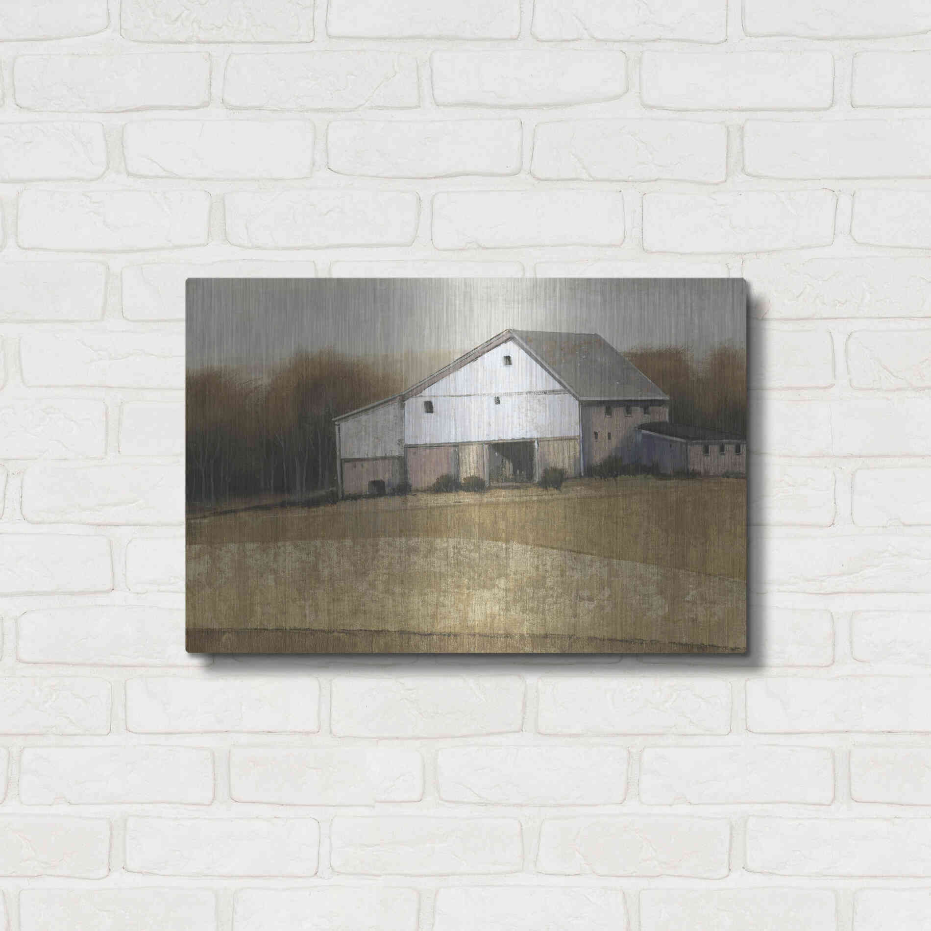 Luxe Metal Art 'White Barn View I' by Tim O'Toole, Metal Wall Art,24x16