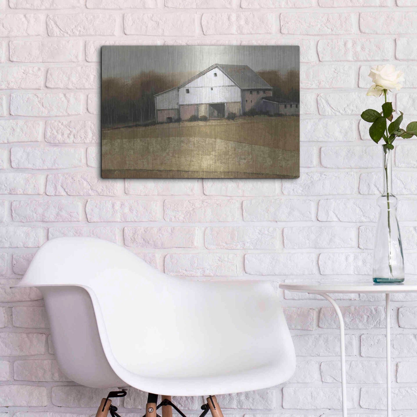Luxe Metal Art 'White Barn View I' by Tim O'Toole, Metal Wall Art,24x16