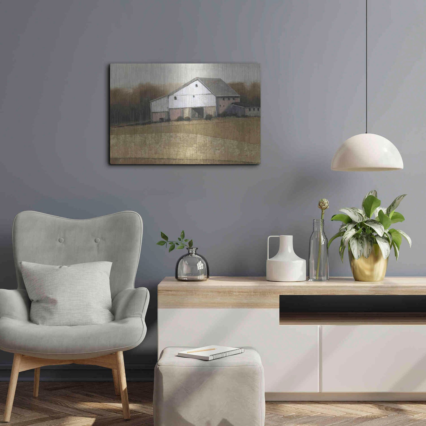 Luxe Metal Art 'White Barn View I' by Tim O'Toole, Metal Wall Art,24x16