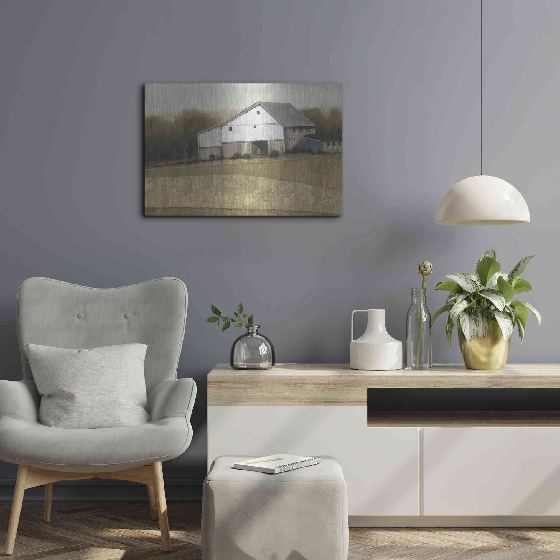 Luxe Metal Art 'White Barn View I' by Tim O'Toole, Metal Wall Art,24x16