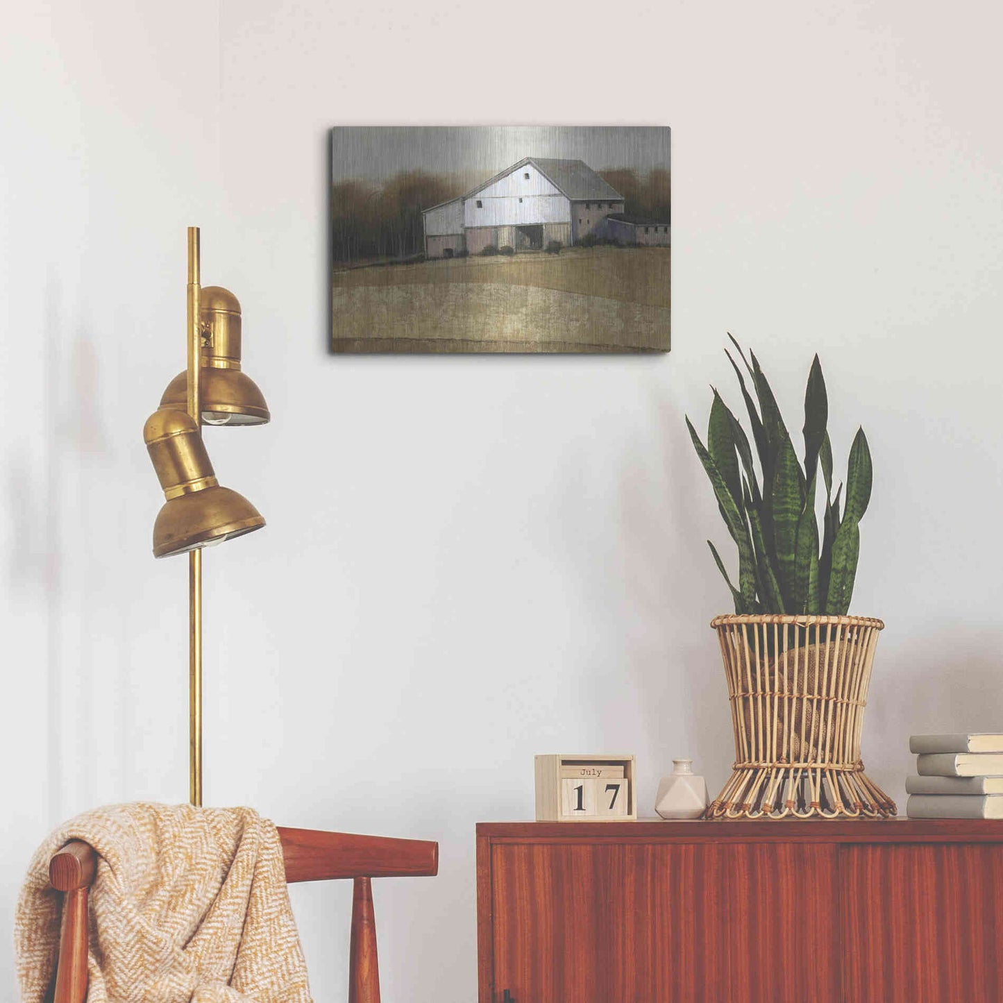 Luxe Metal Art 'White Barn View I' by Tim O'Toole, Metal Wall Art,24x16