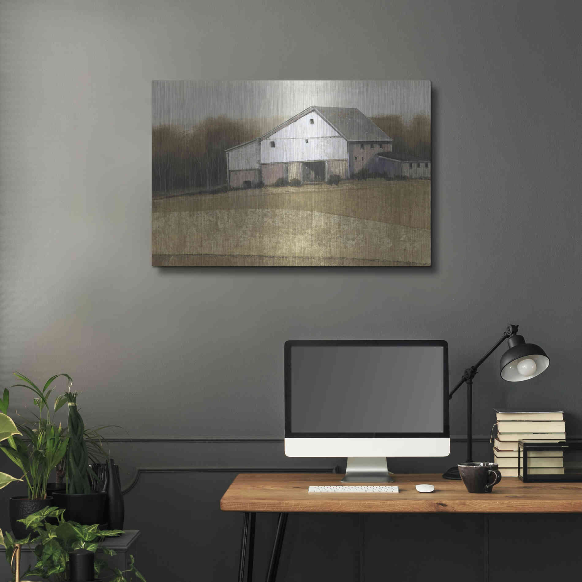 Luxe Metal Art 'White Barn View I' by Tim O'Toole, Metal Wall Art,36x24