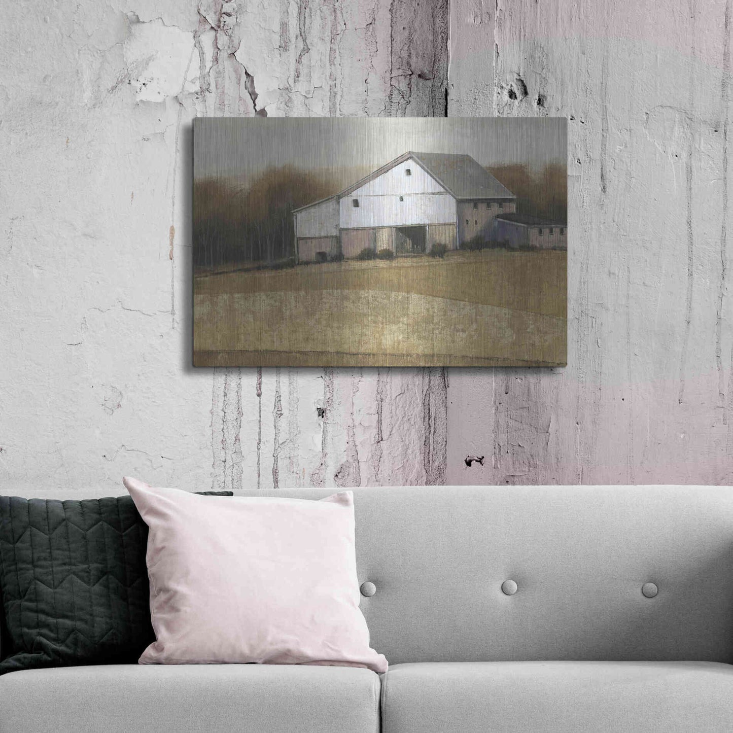 Luxe Metal Art 'White Barn View I' by Tim O'Toole, Metal Wall Art,36x24