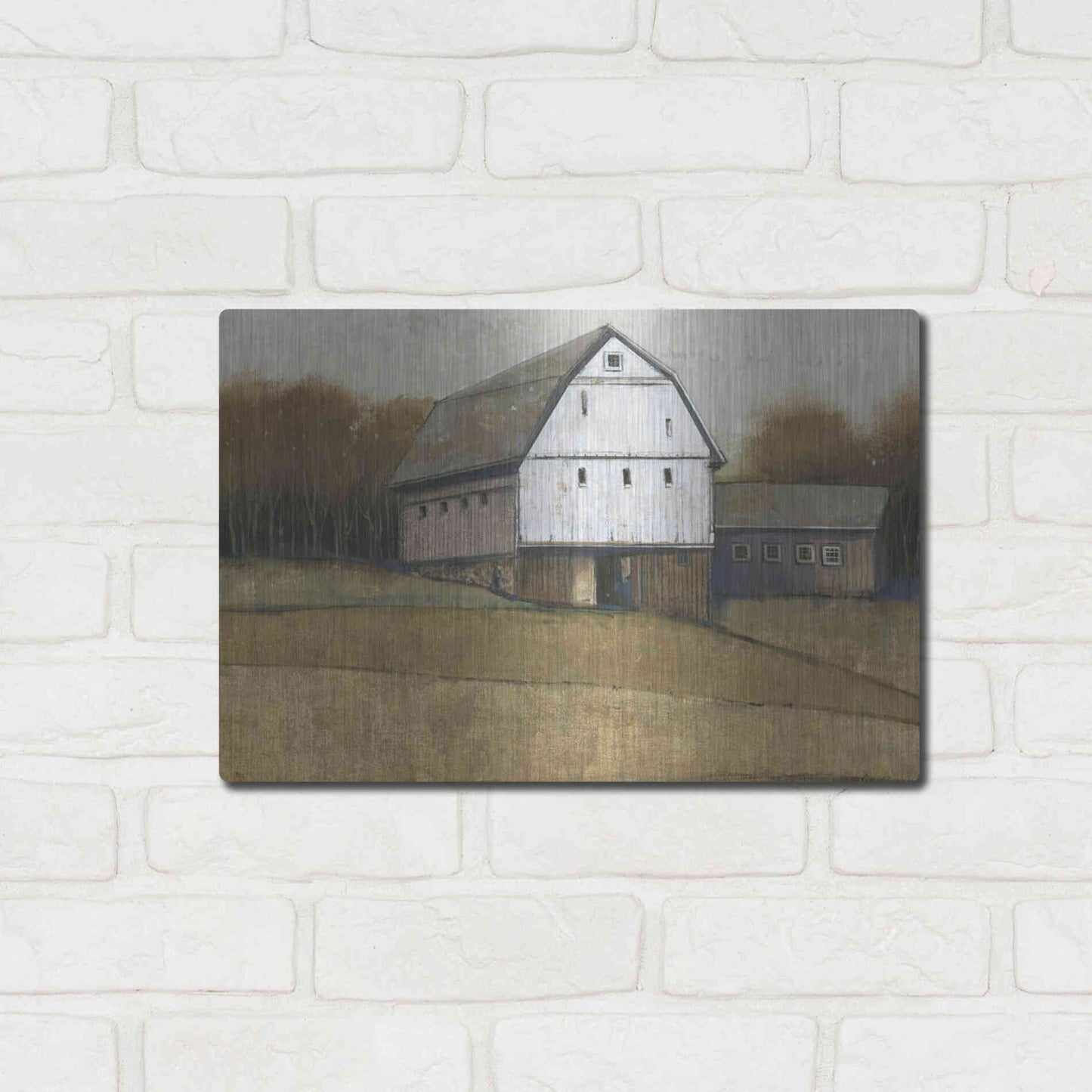 Luxe Metal Art 'White Barn View II' by Tim O'Toole, Metal Wall Art,16x12