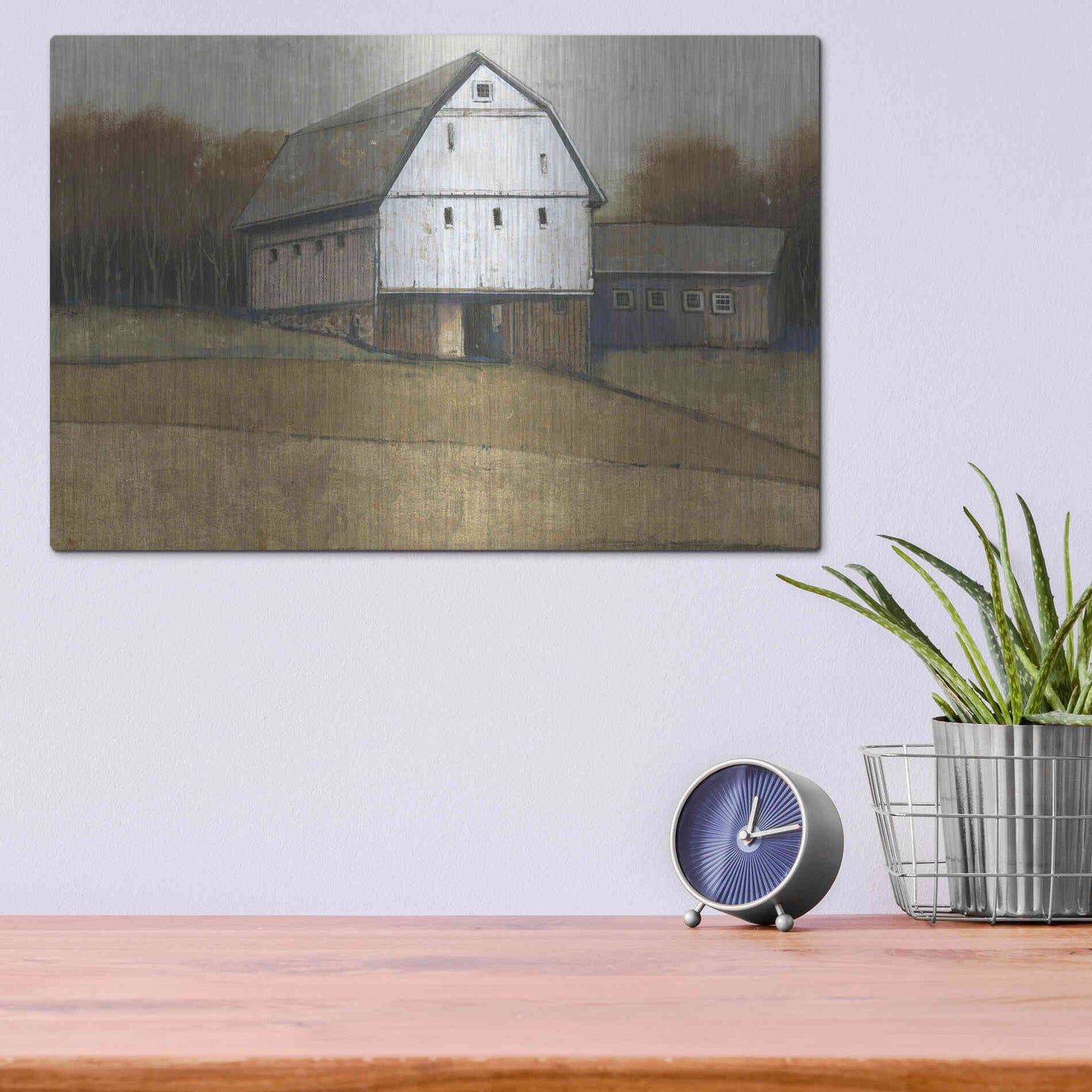 Luxe Metal Art 'White Barn View II' by Tim O'Toole, Metal Wall Art,16x12