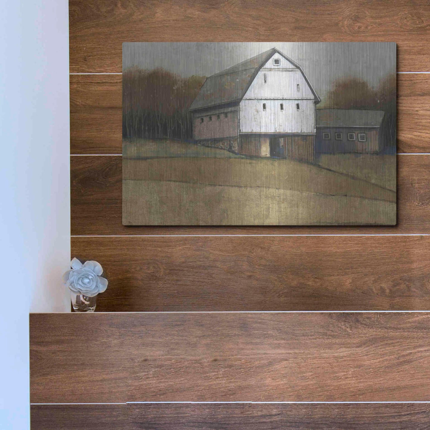Luxe Metal Art 'White Barn View II' by Tim O'Toole, Metal Wall Art,16x12