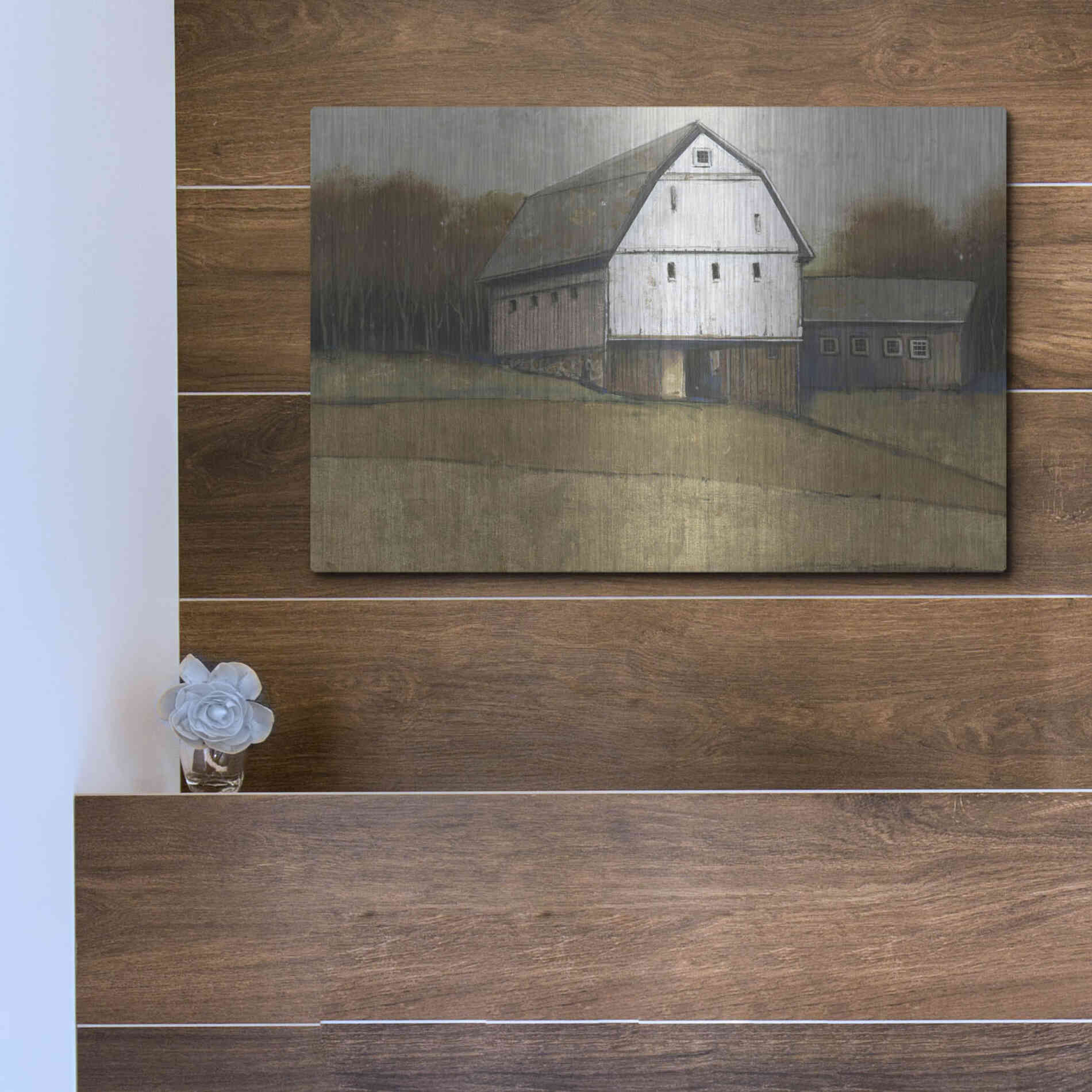 Luxe Metal Art 'White Barn View II' by Tim O'Toole, Metal Wall Art,16x12