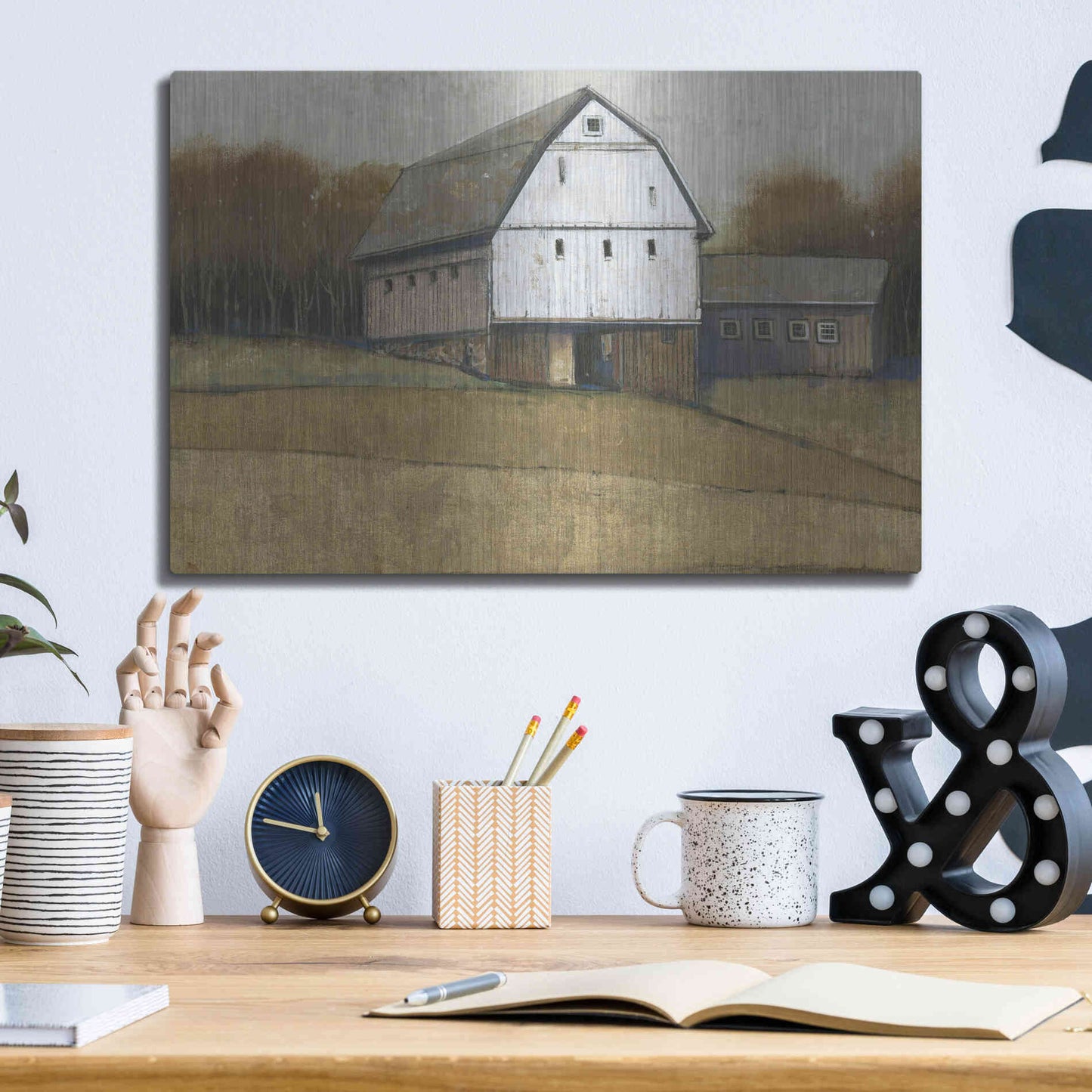 Luxe Metal Art 'White Barn View II' by Tim O'Toole, Metal Wall Art,16x12