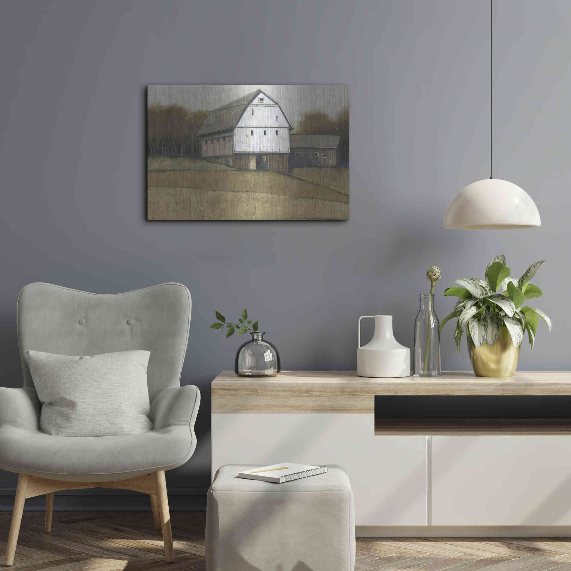 Luxe Metal Art 'White Barn View II' by Tim O'Toole, Metal Wall Art,24x16